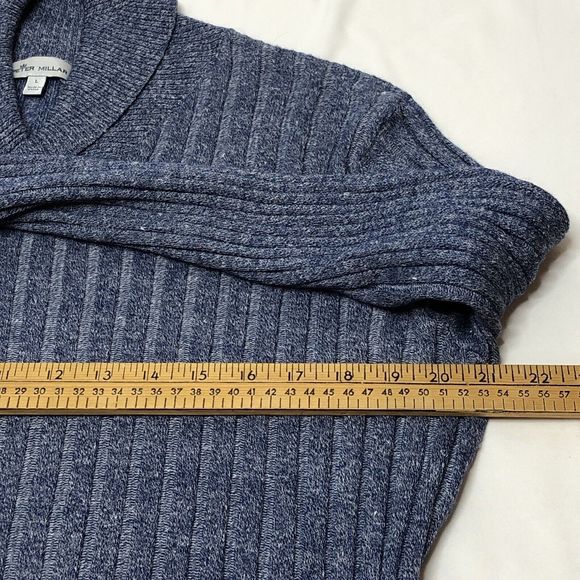 Peter Millar Naples Shore Shawl Sweater Large Blue Wool Linen Ribbed Pullover - Picture 4 of 8